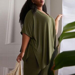 🏷️ 4/$25 Women Round Neck Short Sleeve Irregular Hem Twist Knot Waffle Knit Top